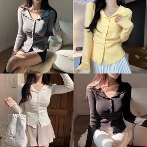 [LOVELITE] Hyeri Crinkles Wrap Buttons Knit Blouse | Atasan Korea Wanita | Atasan Knit Wanita | Korean Outfit