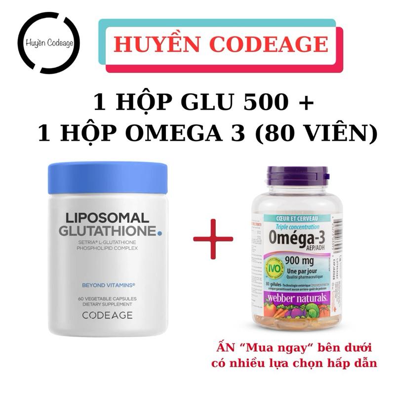 GLU 500 Giá Tốt Hỗ Trợ Gan Thận . 1 Hộp Glu 500 Liposomal Glutathione 500mg Codeage 60 viên + 1 Hộp Omega 3 Triple Strenght Dầu Cá Canada 80 viên - Hỗ trợ sức khỏe - Huyền Codeage thuốc mat