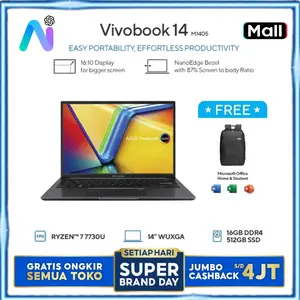 ASUS VIVOBOOK 14 M1405YA RYZEN 7 7730 RYZEN 5 7430 X E1404FA RYZEN 5 7520 RYZEN 3 7320 16GB 512GB SSD W11+OHS+M365B 14.0 INCH - LAPTOP ULTRABOOK NOTEBOOK COCOK UNTUK ADMIN KERJA KULIAH SEKOLAH KANTOR OFFICE WORK
