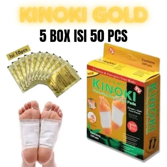 PROMO Paket 5 Box isi 50 PCS/25 Pasang Kinoki Gold Detox Foot Pads Koyo Penyerap Racun Dalam Tubuh Secara Alami 0
