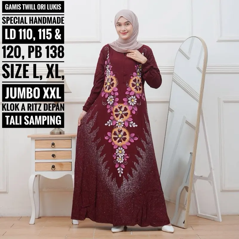 GAMIS TWILL ORI ASLI PEKALONGAN Busui Anti Luntur dan Anti Pudar - Motif Batik - Ld Jumbo - Rayon Super tebel - Asli pekalongan