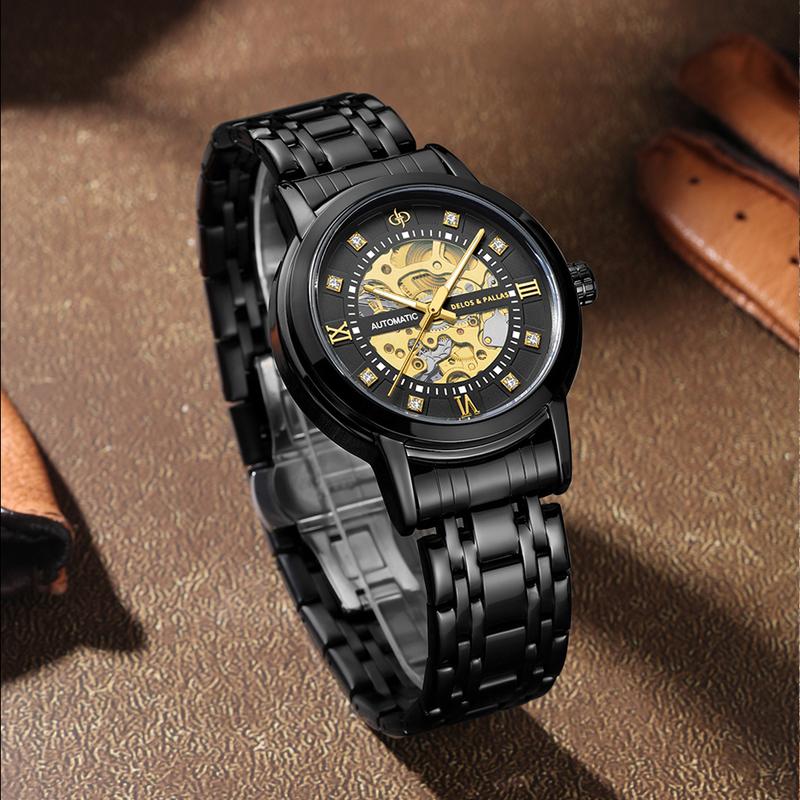 Thụy Sĩ DELOS & PALLAS - Đồng hồ cơ S0077 – chống nước 3ATM dạ quang lớp mạ IP thiết kế lộ máy đính đá nhân tạo phong cách doanh nhân trưởng thành đơn giản tinh tế nâng tầm đẳng cấp SHOP VN-2