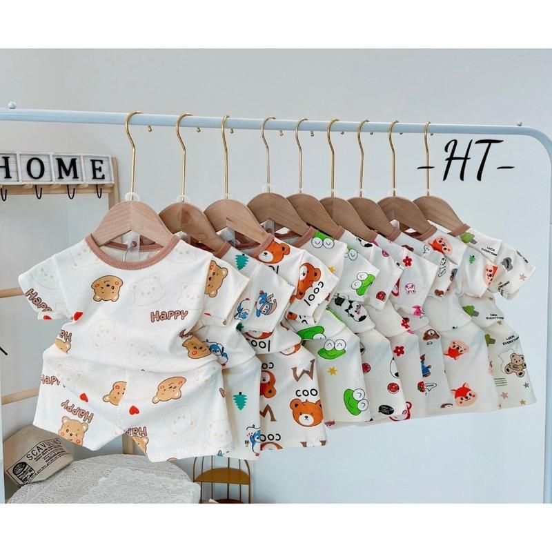 Combo 5 6 7 bộ quần áo trẻ em bé trai bé gái chất thun tăm lạnh siêu mát mềm mịn bộ cộc tay xuân hè tăm trắng cho bé 4-16kg