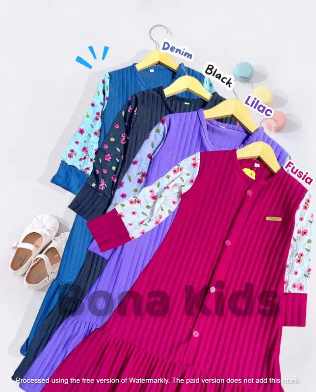 Gamis anak perempuan model duyung bahan knit hornet untuk usia 1 - 12 tahuan Bunga Cantik Motif Muslim 4