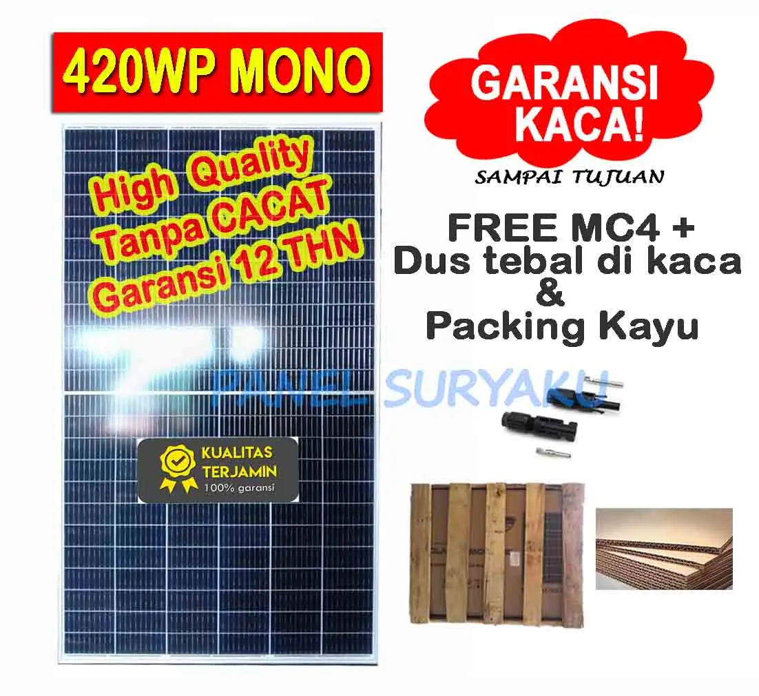Solar Panel Surya 420wp Mono Solar Cell 420wp Mono ORI FREE Packing Kayu + MC4
