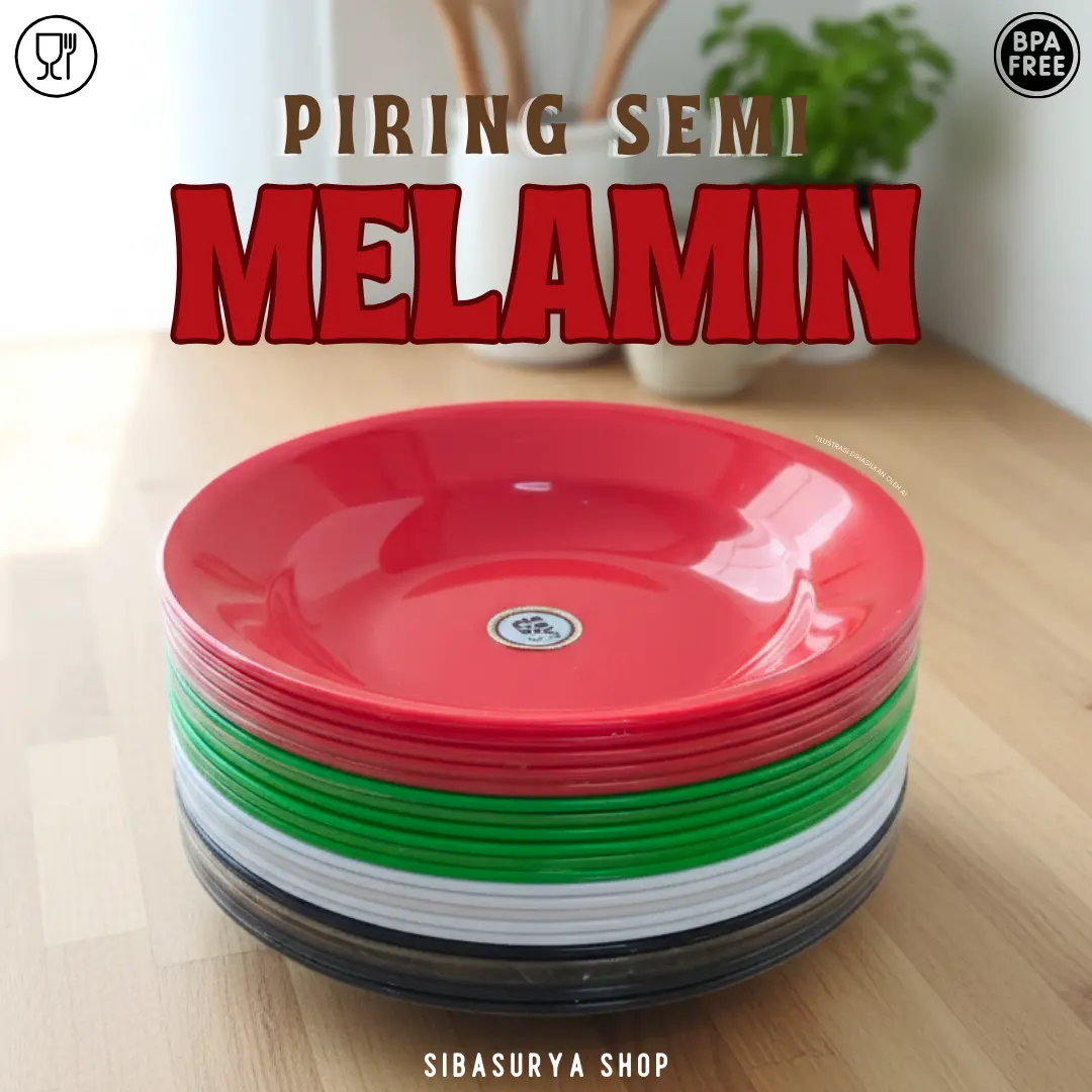 PIRING SEMI MELAMIN 12 PCS ( 1 LUSIN ) - Piring Makan Tekstur Glossy BPA FREE
