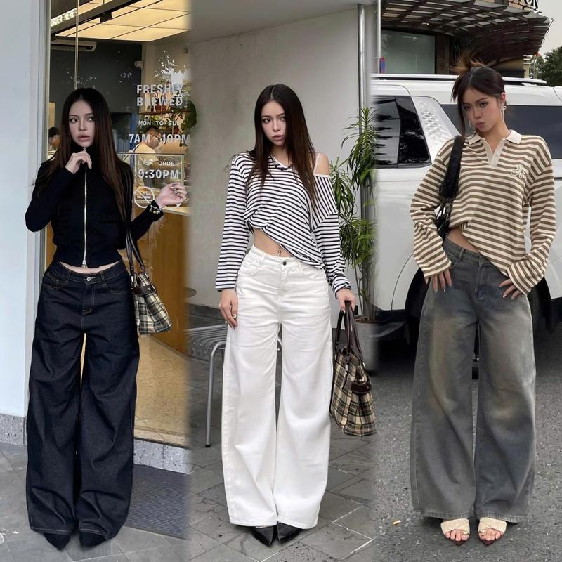 THE QUẠO - Quần Jean Nữ Lưng Cao Ống Rộng 30CM Nhiều Màu Basic R1506_686