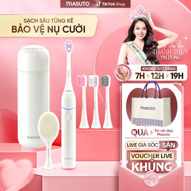 Bàn chải điện Masuto HyperUVSonic - BESTSELLER HB - công nghệ UV diệt khuẩn đầu lông bàn chải, tích hợp máy rửa mặt, 5 đầu chải, 3 chế độ làm sạch sâu, nhỏ gọn, chống nước, Bảo hành 24 tháng #masuto #banchaidienmasuto #banchaidienhyperuvsonic