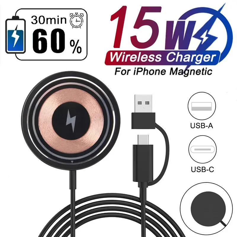 (For Apple) PD 15W Magsafe Wireless Charging For iPhone 15 14 13 12 11 Pro Max Airpods Magnetic Induction 3 in 1 USB Tpye-C Charger For Samsung S24 S23 Ultra For Xiaomi Fast Charge Phone Accessory