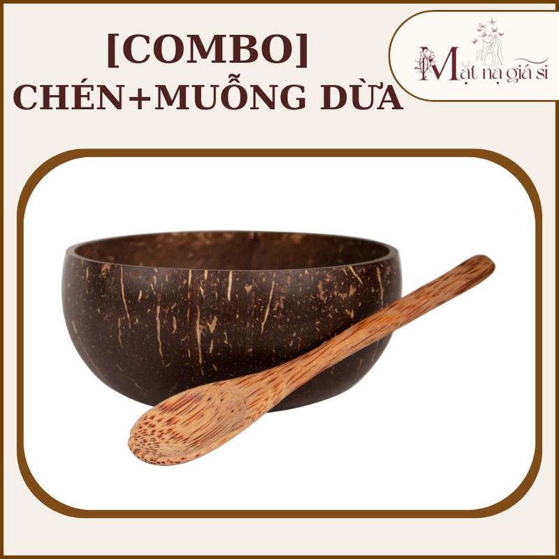  ￼  1 Bộ  Combo Chén + Muỗng Gáo Dừa Dùng Để Pha Bột Mặt Nạ  Tự Nhiên An Toàn Chuẩn Bến Tre 