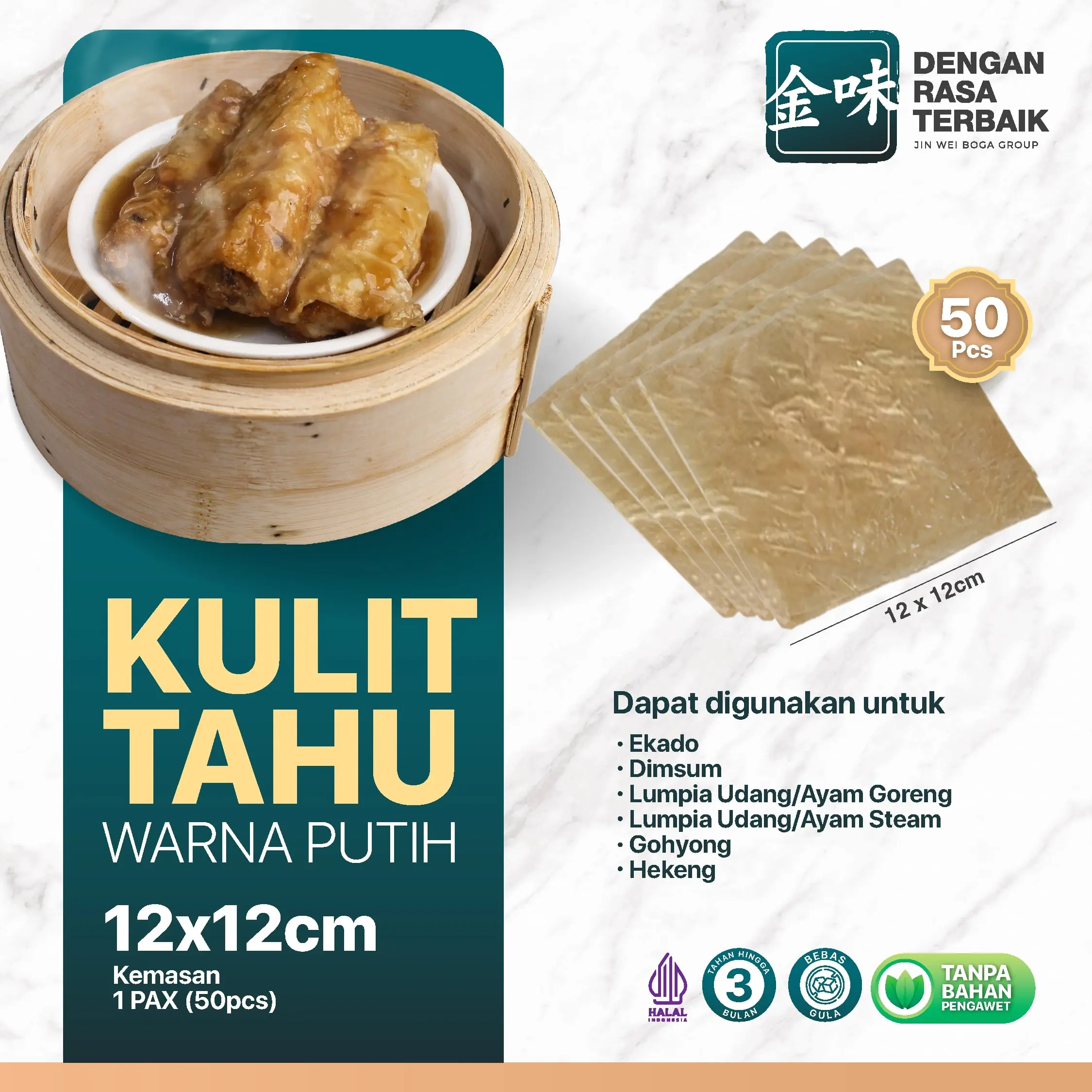 DRT - KULIT TAHU TAWAR KUNING 12X12 ISI 50PCS HALAL | TEKSTUR LENTUR UNTUK LUMPIA AYAM,EKADO,HEKENG