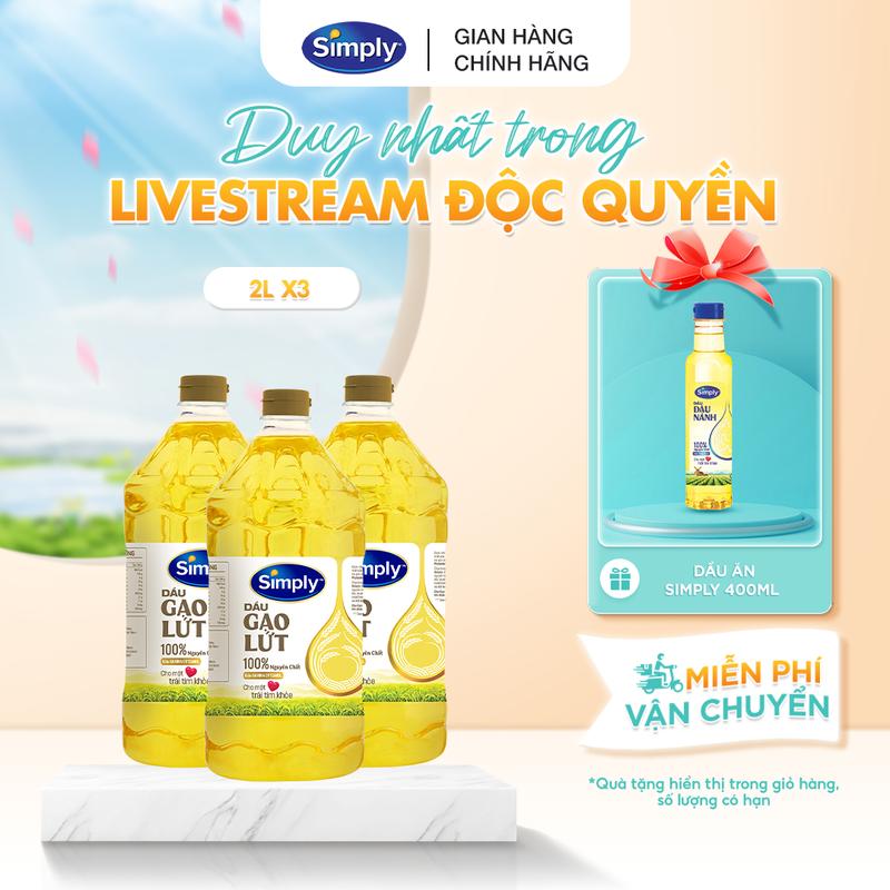 Combo 3 dầu Gạo Lứt Simply Nguyên Chất 2L - Dầu Ăn với Gamma Oryzanol & Phytosterol