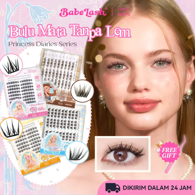 BABELASH【Tanpa lem+Penjepit】Bulu Mata Eyelash Extension [Princess Diaries] Series 9-13mm C/D Curled Bulu Mata Palsu Bulku Mata Palsu Reusable bulu mata tanpa lem(Lem hitam)
