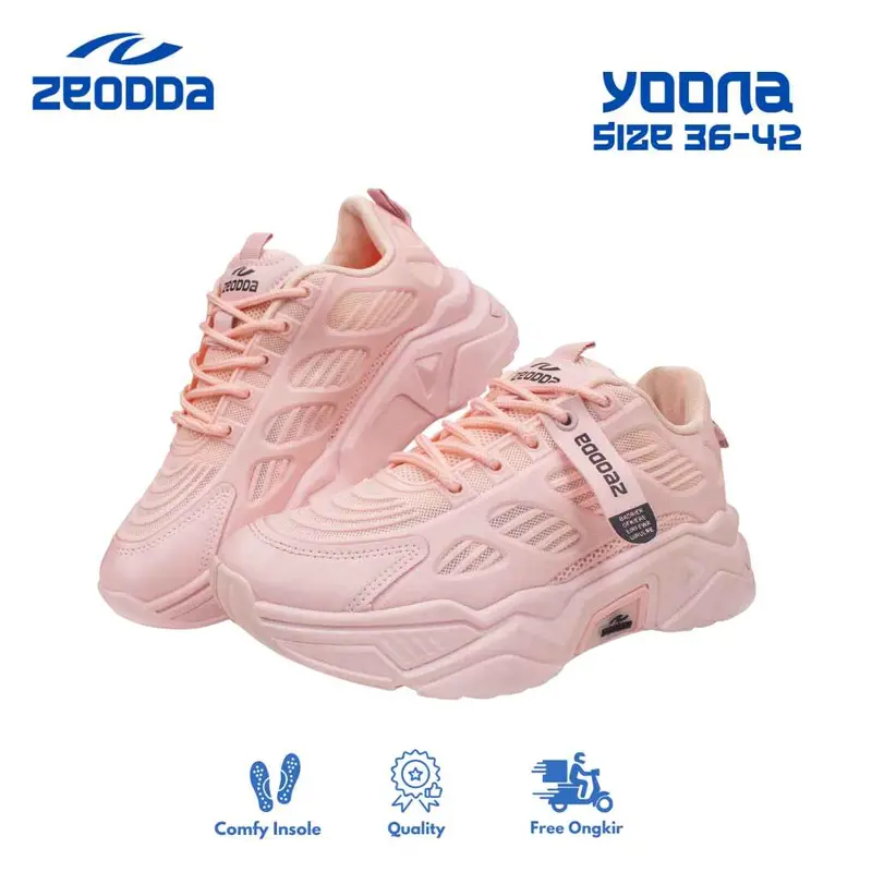 Zeodda Yoona V2 Sepatu Sneakers Wanita Casual Shoes Olahraga  - Full Pink - Karet, Black 1031 5