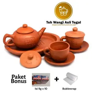 Poci Tanah Set Khas Tegal - Bonus Teh Cap Poci Biru & Bublewrap