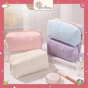 Pouch Kosmetik Lucu Kotak Pensil Waffle Macaron Velvet Lembut Tempat Make Up Multifungsi