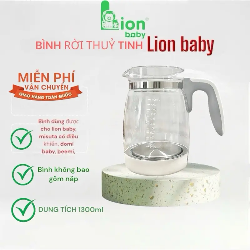 (Phụ kiện thay thế) Bình thủy tinh rời(bình không kèm nắp) Máy đun nước pha sữa Lion Baby , misan, Bemi baby, Coco bear, domi baby, misuta có điều khiển từ xa, bình không kèm nắp nên các bạn vỡ bình hãy giữ lại nắp của bình đun.
