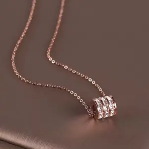 Kalung Titanium Wanita Liontin Diamond Permata Tabung Terlaris Anti Karat