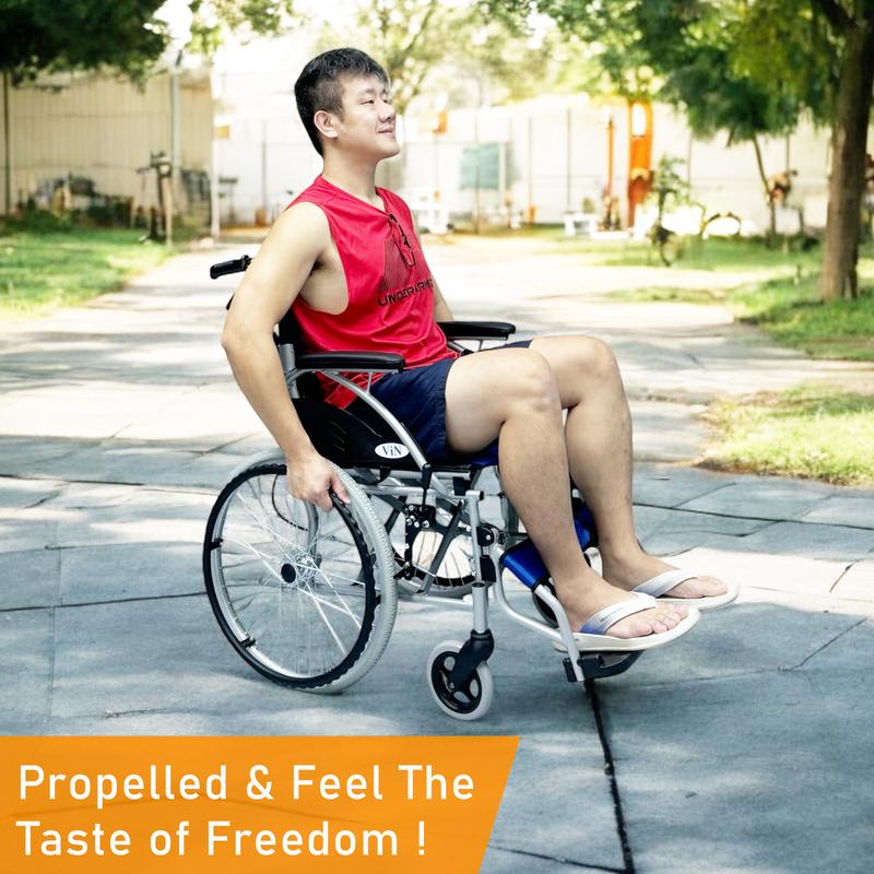 Product Introduction of ViN-32AAT Lightweight Self Propelled Wheelchair Hold 100 kg | Retractable Footrest | Anti Tipper | Foldable Self Propelled Wheelchair for Elderly Portable and Compact for for Car Boots 5