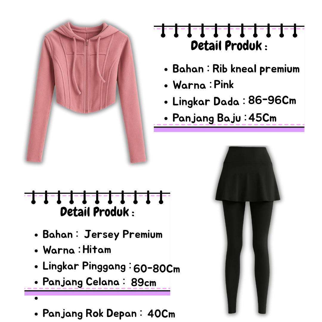 Rena Set Outfit Sporty Wanita [ Hijab + Hoodie + Legging Rok ] Oneset Look Stylish Setelan Olahraga -D96