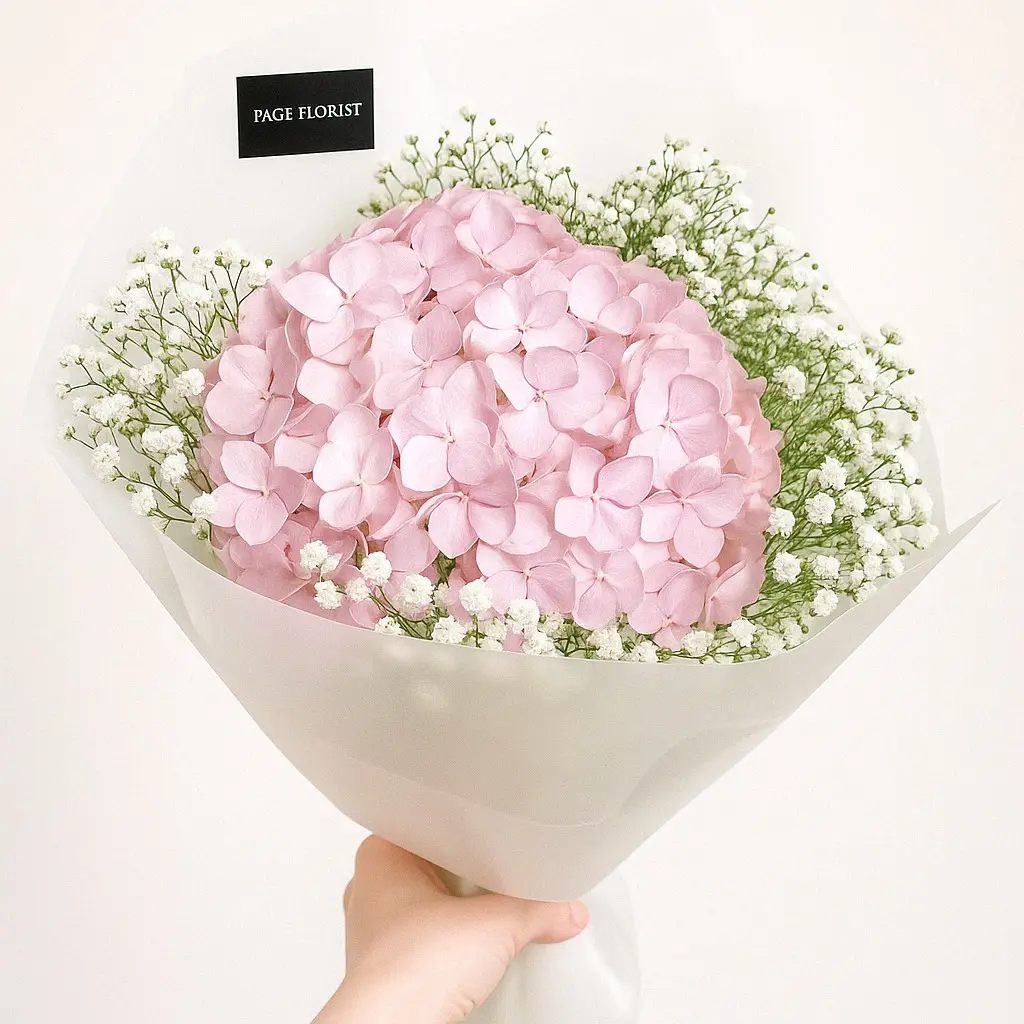 Pink Hydrangea Baby's Breath Flower Bouquet