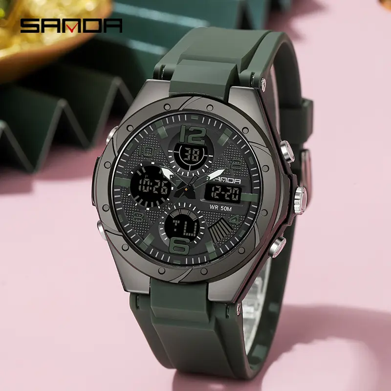 Bộ sưu tập SANDA-đồng hồ thể thao nữ, đồng hồ đeo tay có màn hình kép, không thấm nước, bơi lội, kỹ thuật số, 6062 6