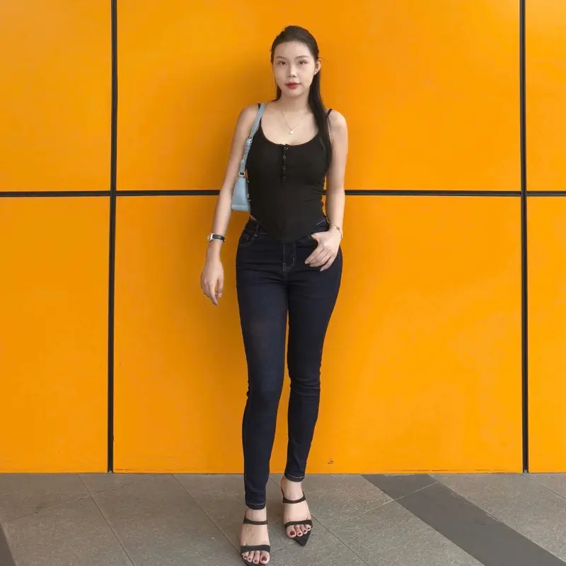 AKJ D10 Quần Jean Nữ Lưng Cao Kiểu Trơn Pants Women Jean