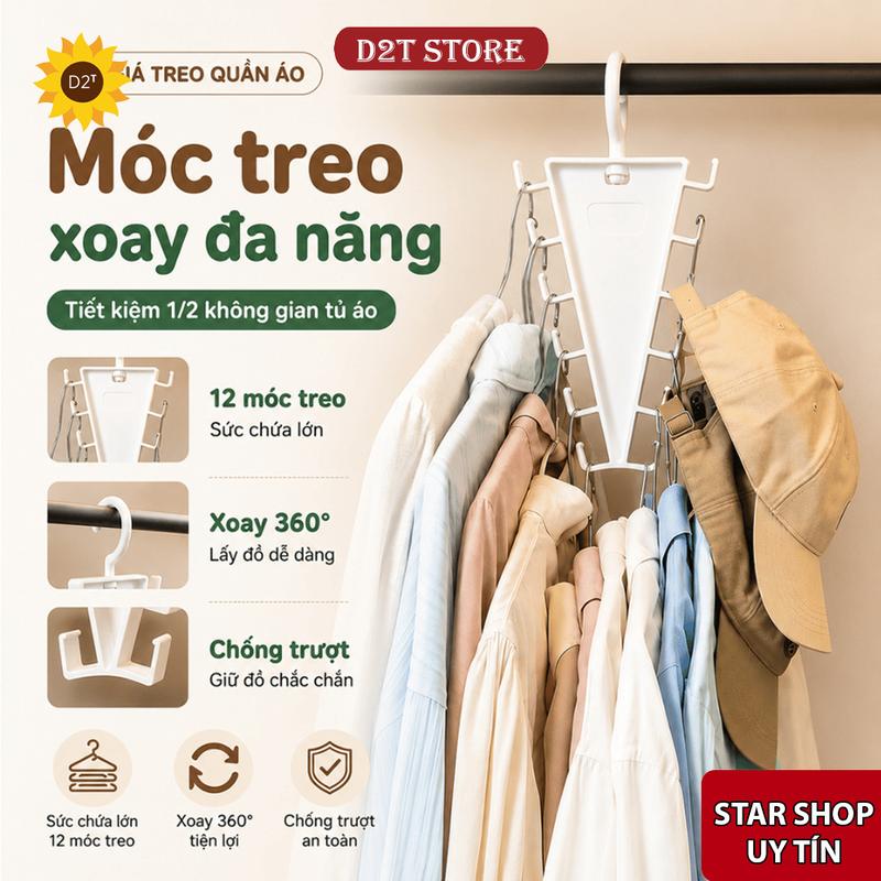 Móc Treo Quần Áo 12 Móc Đa Năng Chữ V,Giá Treo Phụ Kiện Xoay 360,Chịu Lực…