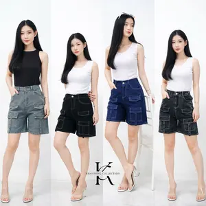 Celana Pendek Hotpants Jeans Jeo Highwaist Pinggang Karet Bigsize Korean Look BB 40-100kg
