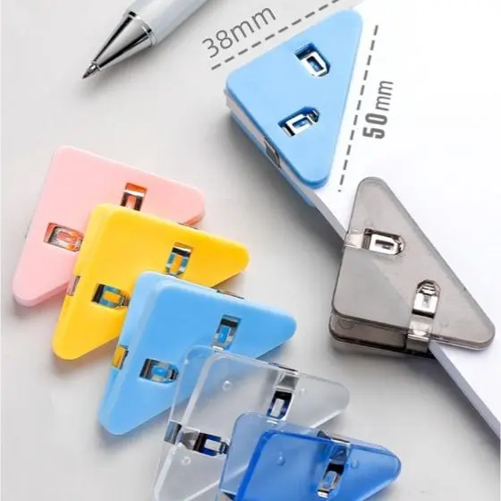 Multifunctional transparent corner clips, triangular file folders for test papers and books, stationery, A4 paper, ticket storage and organization clips 3