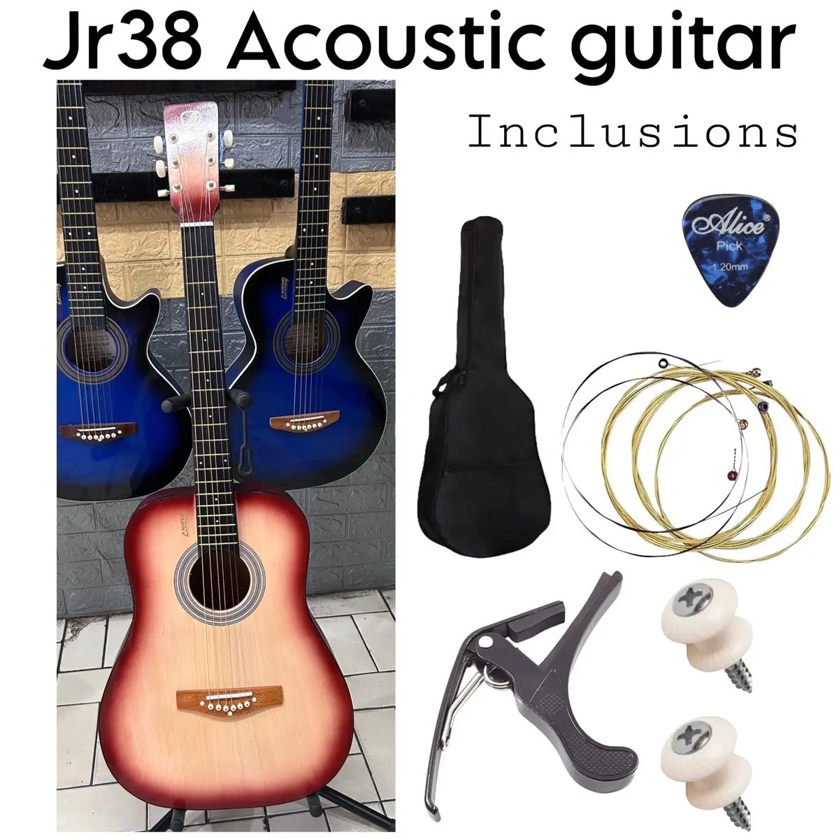 LUMANOG AJ-38 ACOUSTIC GUITAR W/ FREE BAG PICK CAPO
