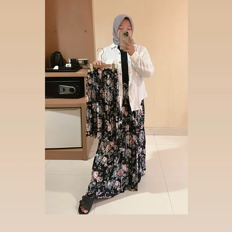 Rok panjang plisket premium couple rok anak sampai dewasa rok motif bunga mawar 3
