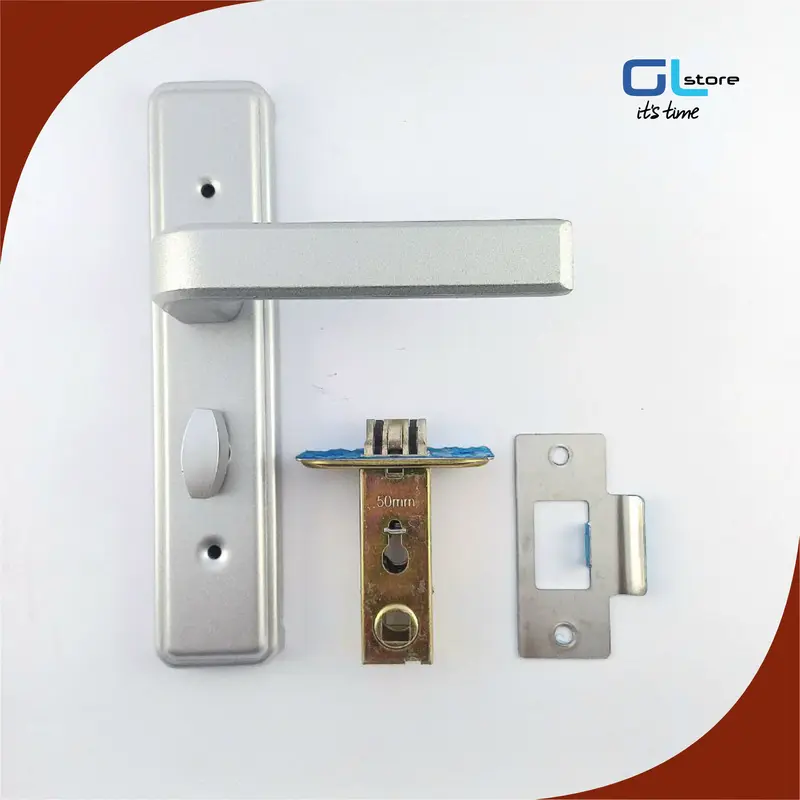 GLs HANDLE PINTU SET KAMAR MANDI ALUMUNIUM VAPELY KUNCI PINTU WC TEBAL - silver knop