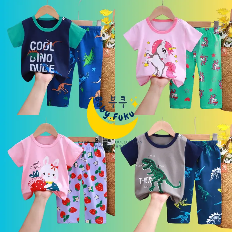 Baby.Fuku Setelan Lengan Pendek Celana Panjang Baju Anak Bayi Piyama Anak Kaos Import Katun 0