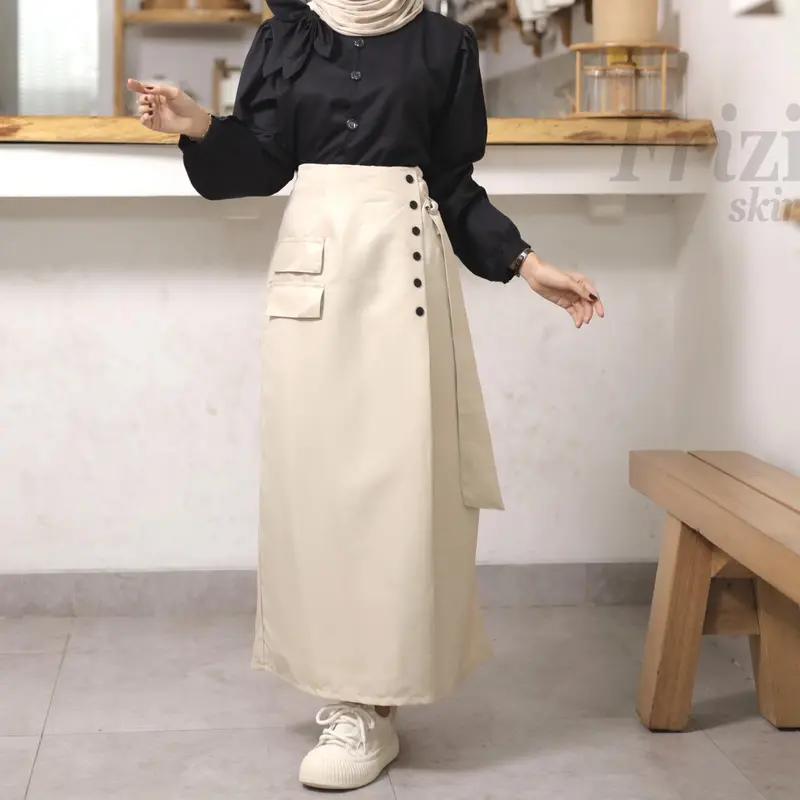 Yellowface Frizi Button Skirt Rok Line-A Korean Style Panjang