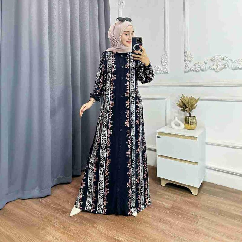 Gamis Twill Rayon Premium Model Kancing Terbaru Jumbo Syari Kekinian Batik Cap Muslim Motif Lebaran • simpel Simple XL Elegant Simple 1