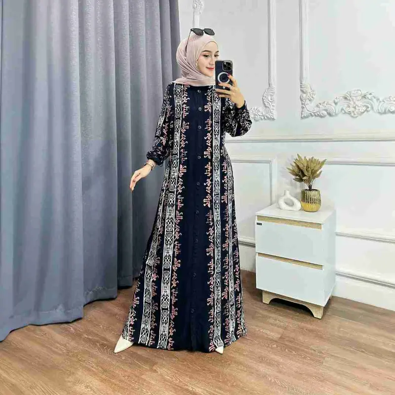 Gamis Twill Rayon Premium Model Kancing Terbaru Jumbo Syari Kekinian Batik Cap Muslim Motif Lebaran • simpel Simple XL Elegant Simple 1