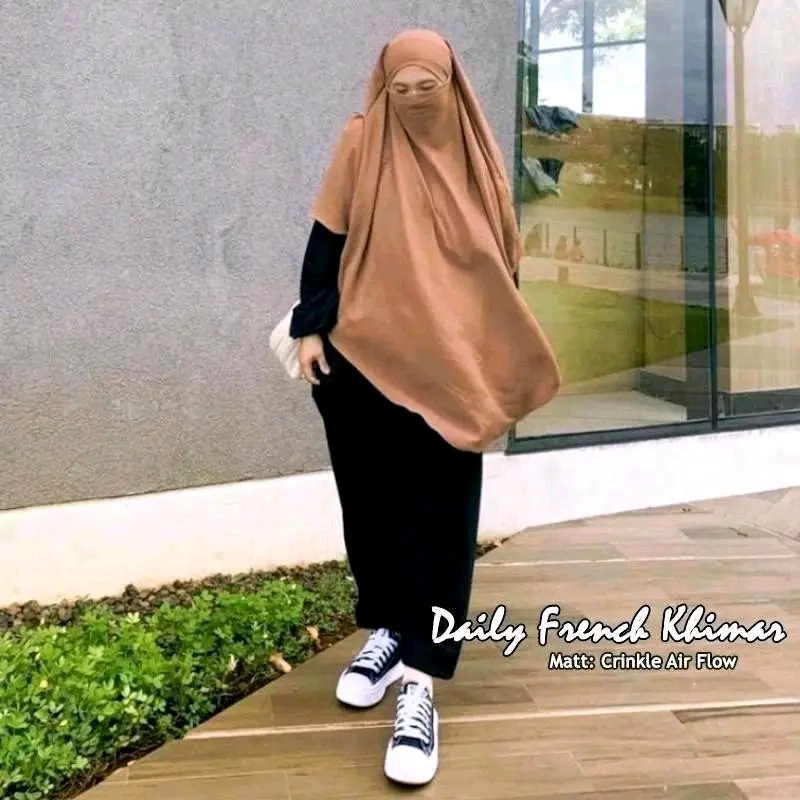 Khimar Instan Syari Cadar Tali Jumbo Crinkle Airflow Daily French Terbaru