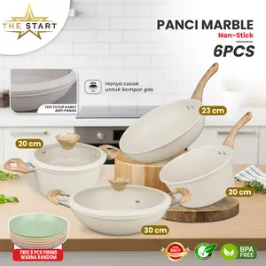 Panci Wajan Penggorengan Anti Lengket Super Wok Pan Tutup Kaca Gagang Kayu Anti Panas Kitchenware