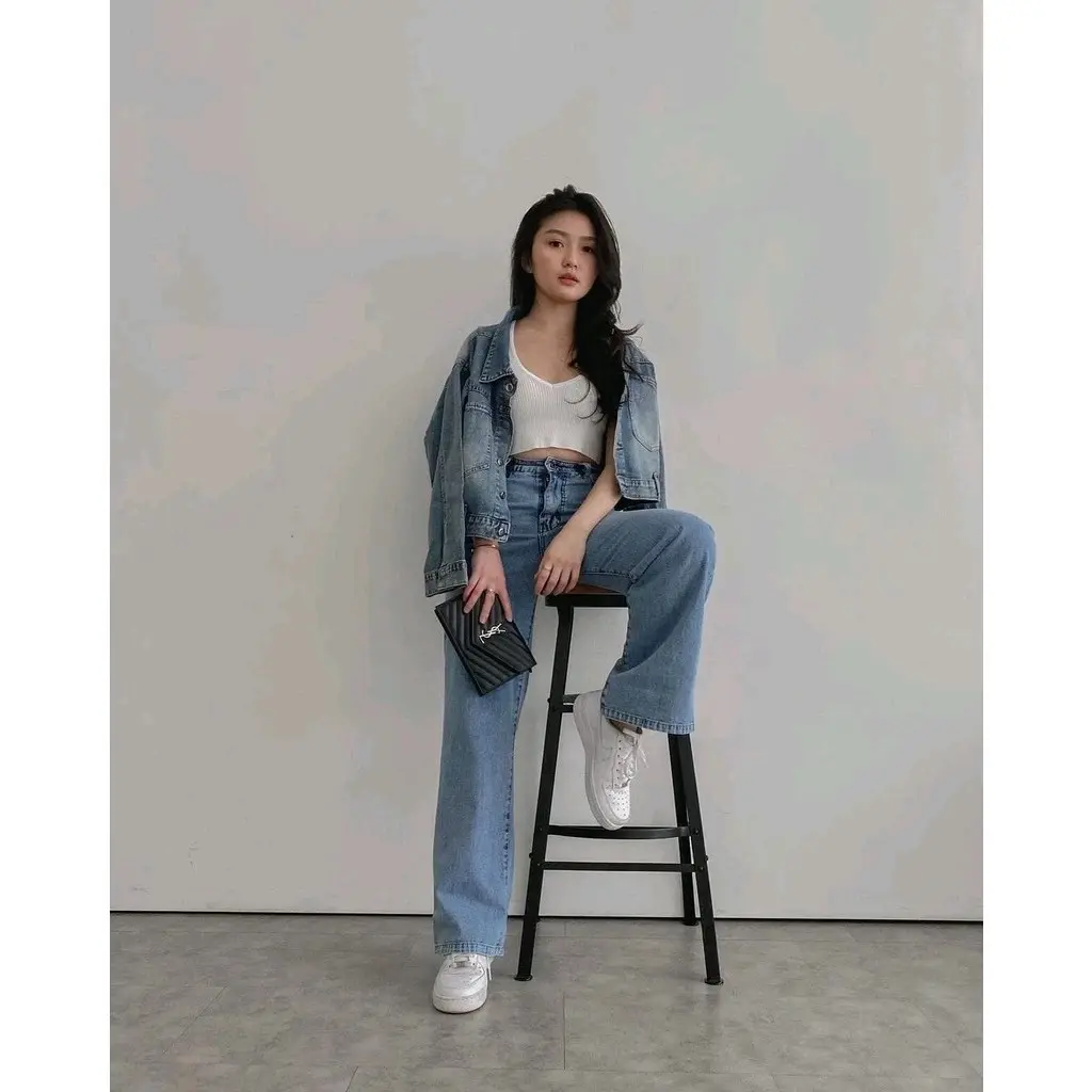 Celana jeans wanita hightwaist panjang impor quality jeans terbaru Jean santai polos cutbray Bawahan Melar Nyaman Stretch Cewek Hitam