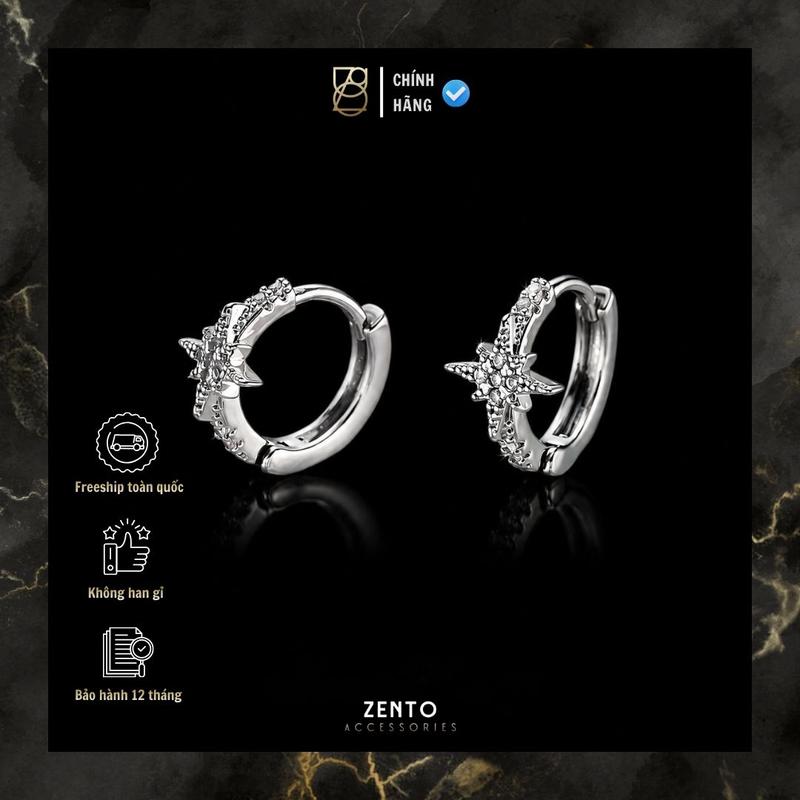 Khuyên Tai Zento Daisy Stud Đính Đá CZ Titan Cao Cấp Không Han Gỉ Unisex Nam Nữ
