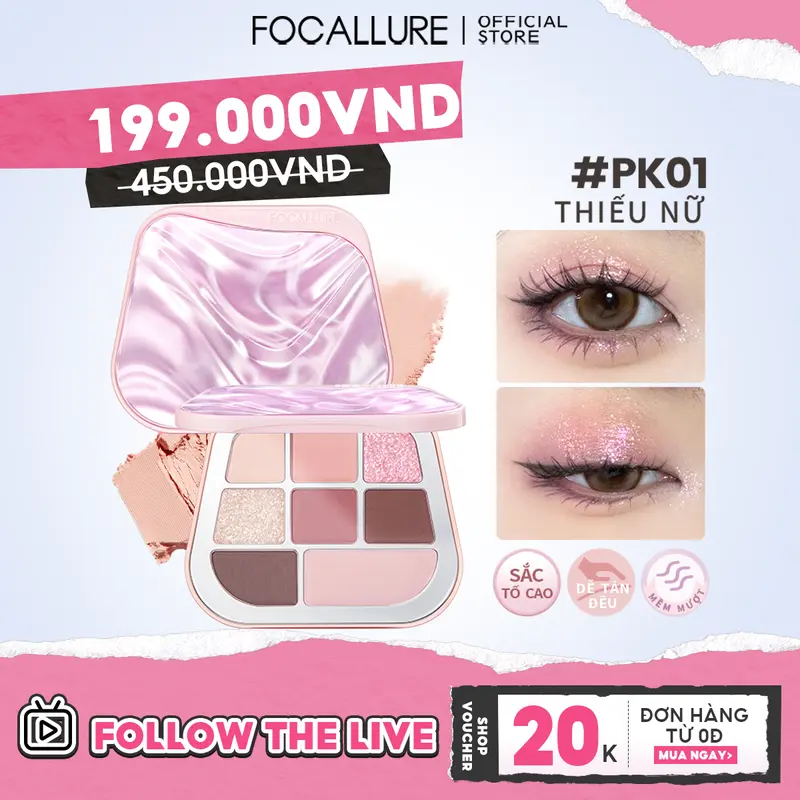 FOCALLURE Bảng Phấn Mắt, ,Sắc Tố Cao, Dễ Pha Trộn, Lâu Trôi, Không Dính, Dưỡng Ẩm, Không Kem