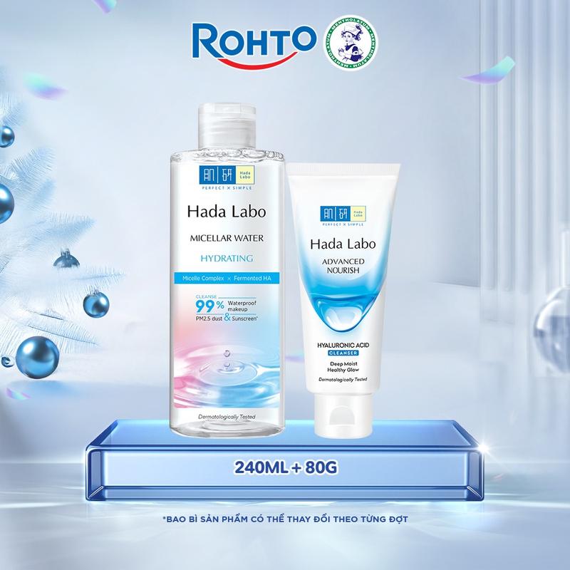  Combo Nước tẩy trang sạch sâu dưỡng ẩm Hada Labo Micellar Water Hydrating 240ml & Sữa rửa mặt sạch sâu & dưỡng ẩm Hada Labo Advanced Nourish Hyaluronic Acid Cleanser 80g 