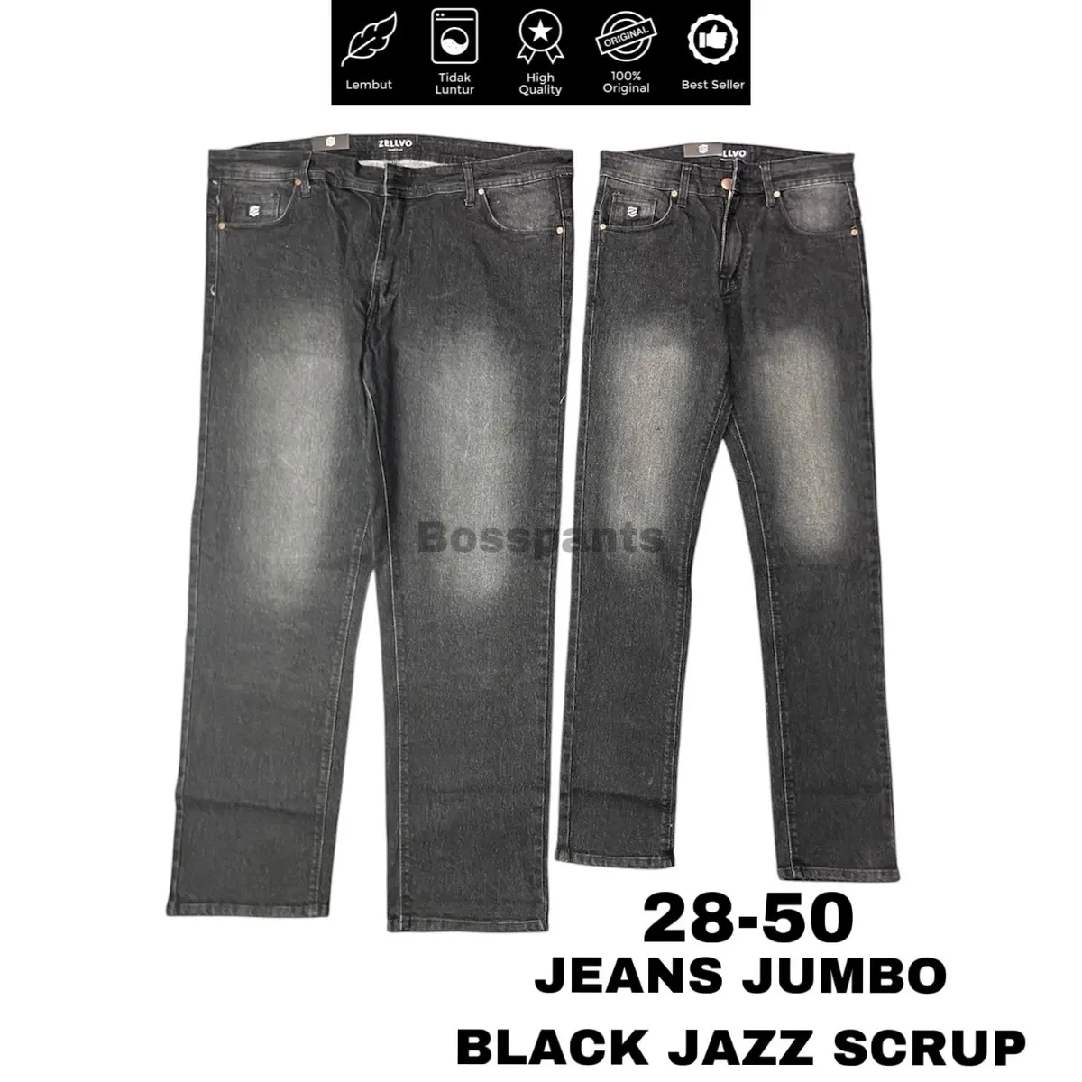 ZELLVO - Celana Jeans JUMBO BLACK JAZZ SCRUP Panjang Slimfit Stretch Premium Soft Jeans Nyaman Tebal Melar Santai Distro