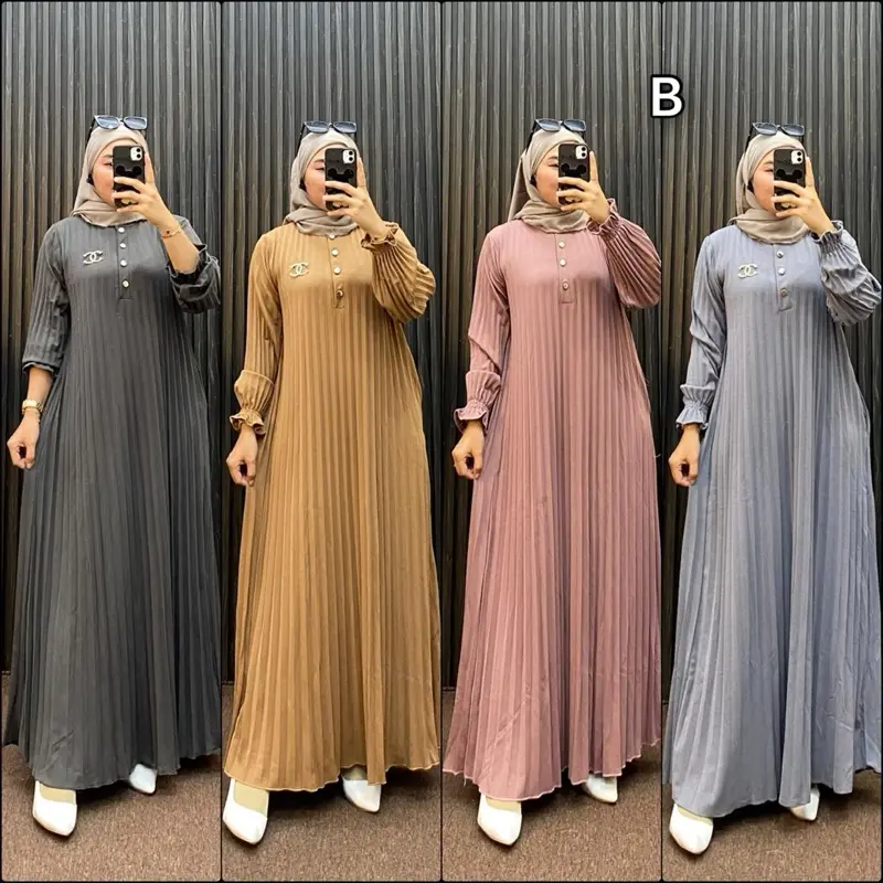 Gamis Knit plisket, gamis wanita kekinian, fashion wanita