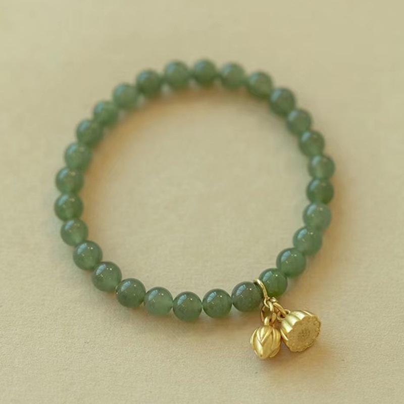 Product Introduction of Ladies Classic Green Bead Bracelet Brass Gilding Lotus Pendant Exquisite Girl Gift 14