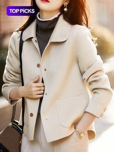 Abrigo tipo pea de mujer con frente con botones y bolsillo, elegante ropa de abrigo con cuello y manga larga para primavera y otoño, ropa de mujer para uso diario