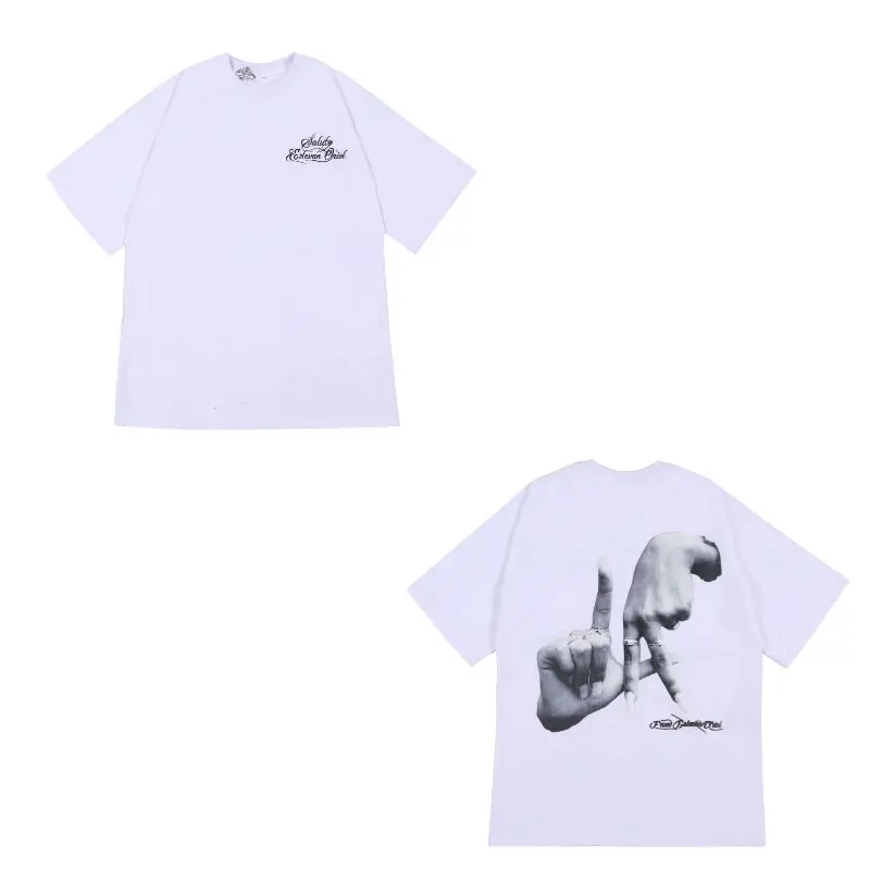 Fashion Gesture Printed Letter T-shirt Casual Hip-Hop Breathable Round Neck Short Sleeve T-shirt High Soft 1