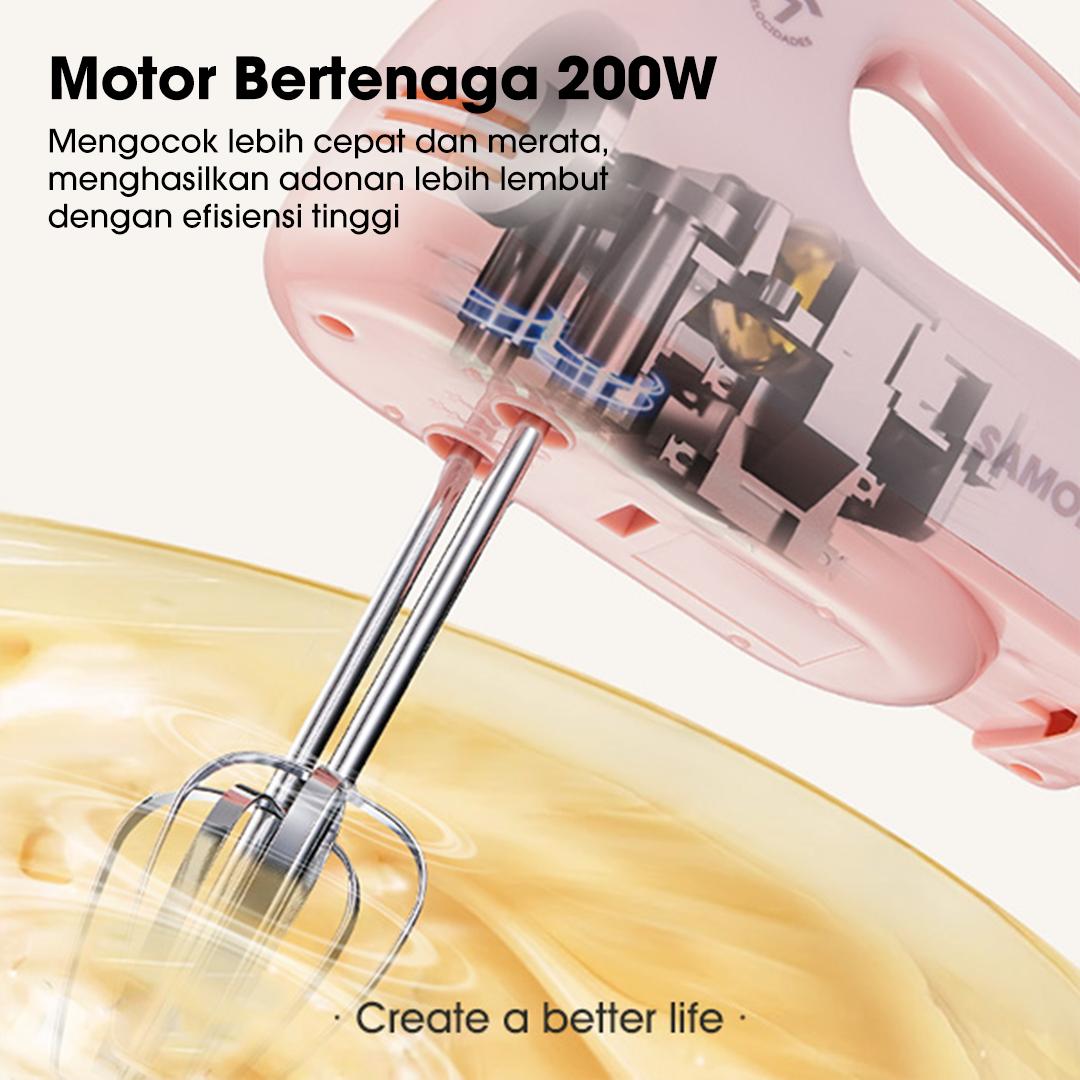 【GREBEK GUDANG SUANVINZLIE】Samono Mixer Roti Stand Mixer & Hand Mixer 2in1 Daya 200W, 7 Kecepatan, Wadah Stainless Steel 2.5L (SW-HMB200)