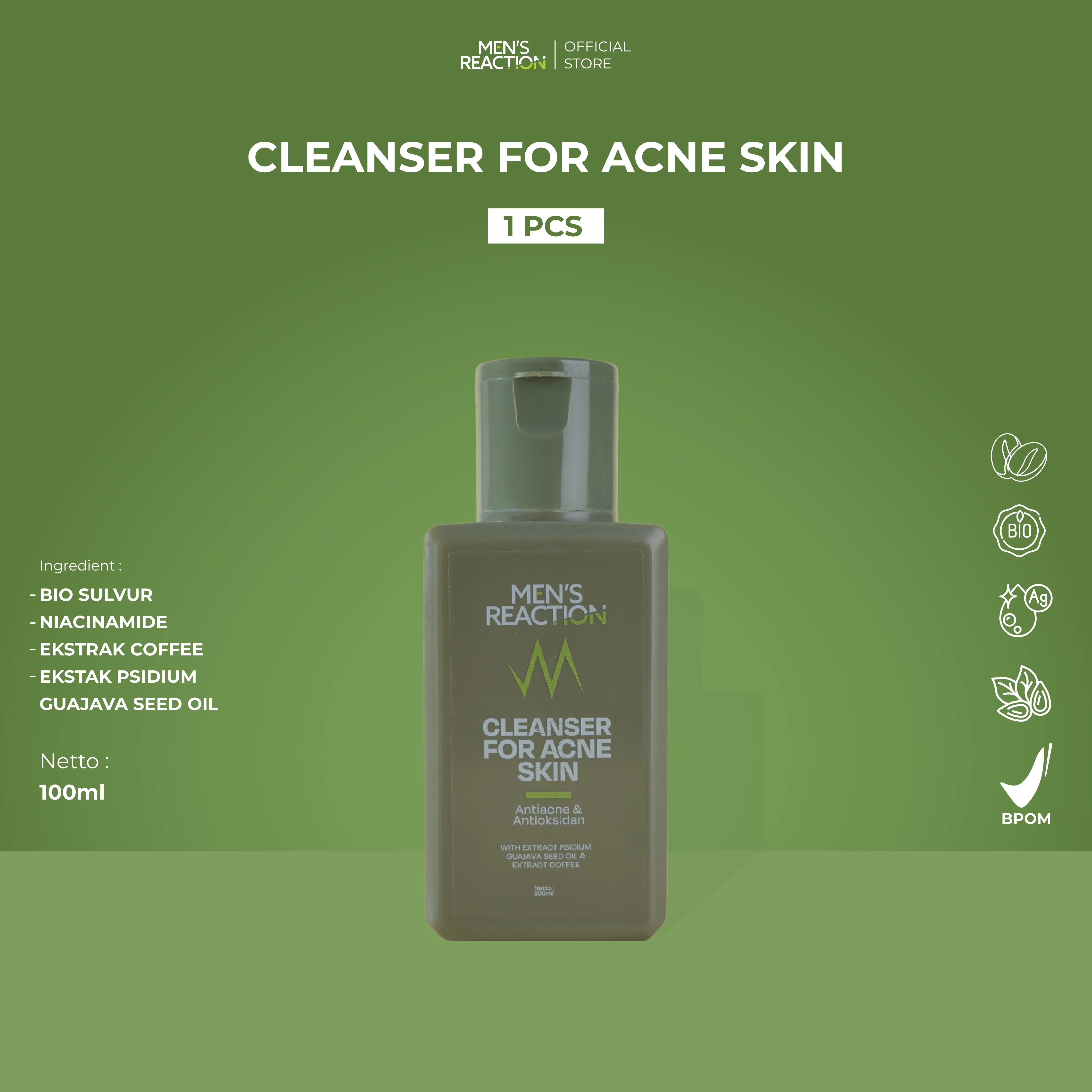 Mensreaction Cleanser for Acne Skin - Membantu Atasi Jerawat & Cerahkan Wajah Kusam